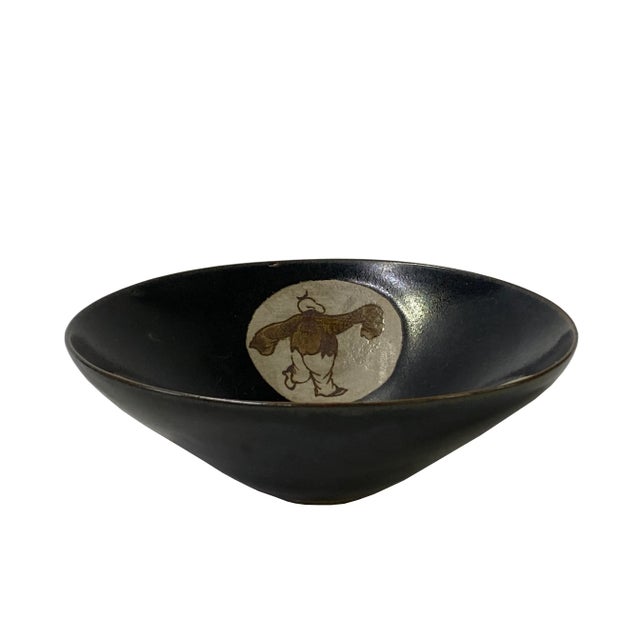 Chinese Ware Brown Black Glaze Graphic Ceramic Bowl Cup Display For Sale - Image 4 of 7