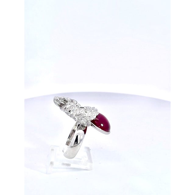 Large Oval Ruby Cabochon and Diamond Parrot Ring, Size 6.5 For Sale - Image 9 of 9