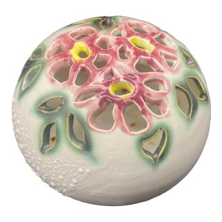 Vintage 1989 Signed 5” Clouds Folsom Pottery Flower Frog Potpourri Floral Cutout For Sale