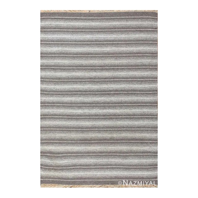 Nazmiyal Collection Neutral Gray Vintage Scandinavian Swedish Kilim Rug For Sale