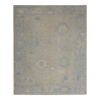 Blue Neutral Handwoven Turkish Oushak Rug 8'2" X 10'2" For Sale