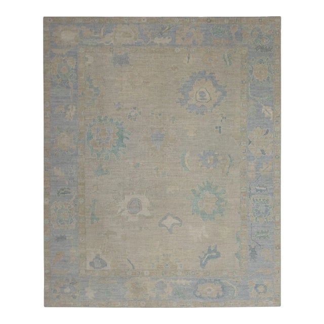 Blue Neutral Handwoven Turkish Oushak Rug 8'2" X 10'2" For Sale
