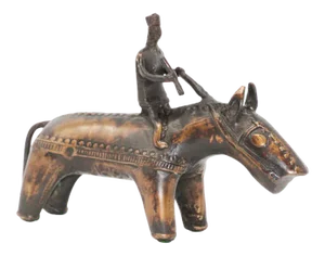 Brass Kondh Sculpture of a Tribal Warrior Riding a Beast