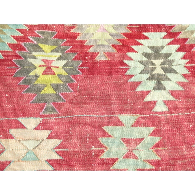 Mid 20th Century Vintage Turkish Kilim Wool Area Rug Boho Rug For Sale - Image 9 of 11