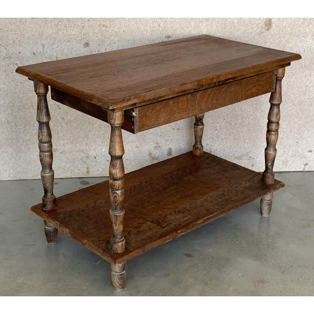 Spanish Country Pine Side Table With Drawer and Low Shelve For Sale - Image 9 of 13