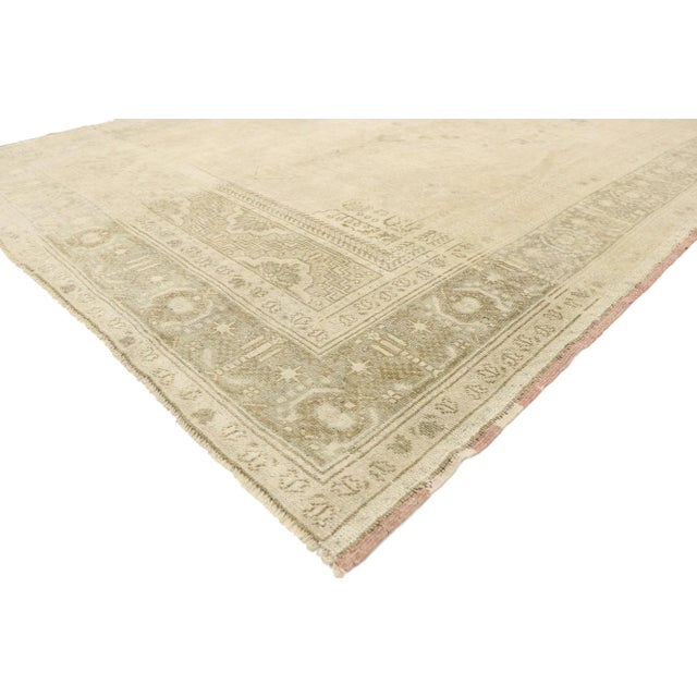 52834 Muted Vintage Turkish Oushak Rug, 06'05 x 11'01. Emanating sophistication and grace, this hand knotted wool vintage...