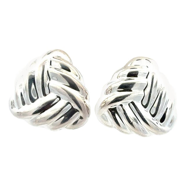 1990s Pair of Tiffany & Co Puffed Omega Back Earrings Non Pierced Sterling Silver Estate For Sale