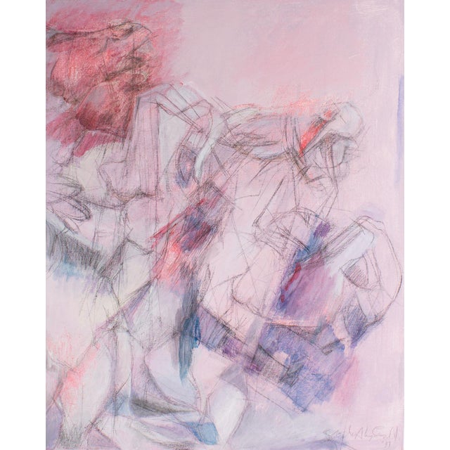 An acrylic and charcoal on canvas painting by the American artist Shirley Aley Campbell (1925-2018). This abstract work...