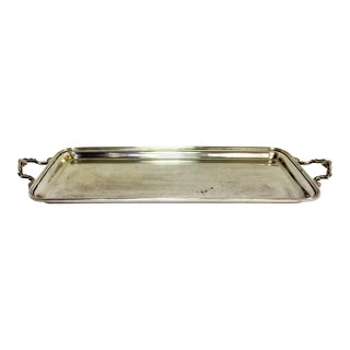 Antique Classic Rectangular Silver Plated Tray With Handles For Sale