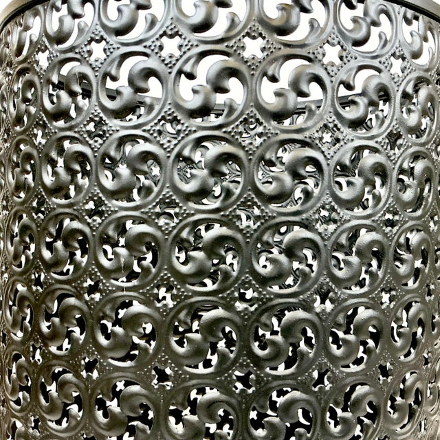 Metal 1980s Vintage Neoclassical Italian Hollywood Regency Pierced Metal Open Hamper. For Sale - Image 7 of 11