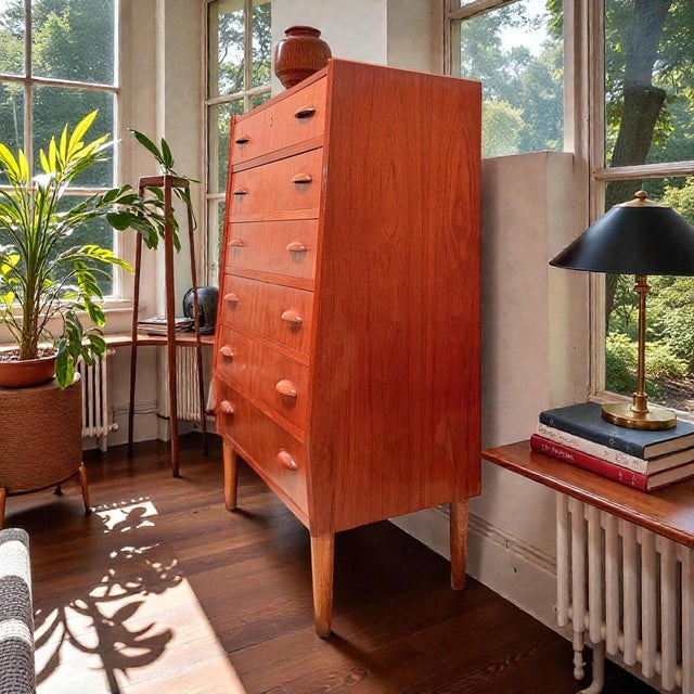 Danish Highboy Dresser with Half-Moon Handle, 1960s For Sale - Image 6 of 10