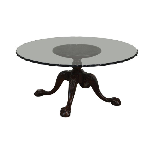 Carved Mahogany Ball & Claw Chippendale Style Glass Top Coffee Table
