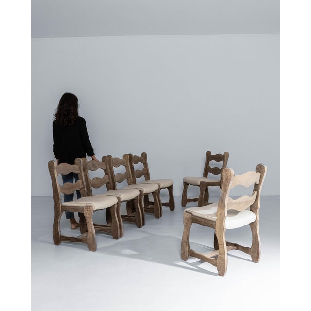1970s French Oak Dining Chairs With Upholstered Seats - Set of 6 For Sale - Image 17 of 18