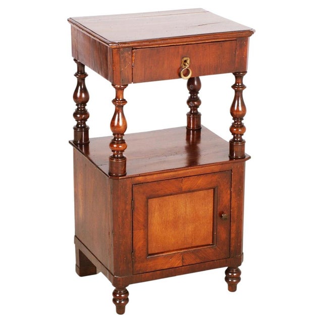 Brown Italian Walnut Bedside Table with Drawer and Cabinet, Late 19th Century For Sale - Image 8 of 8