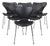 Seven Chairs in Black Leather by Arne Jacobsen, 1980s, Set of 6 For Sale