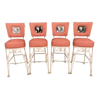 Mid Century Woodard (Attributed) Skyline Grape Leaf Pattern Barstools - Set of 4 For Sale