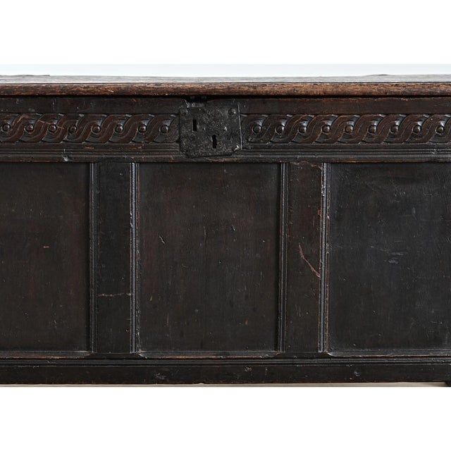 French 19th Century or Earlier Carved Oak Coffer For Sale - Image 4 of 11