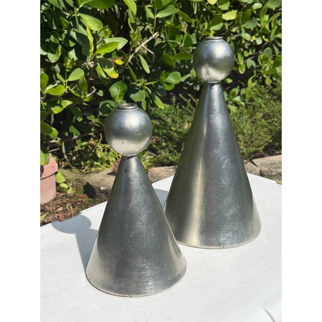 Ceramic Vintage Sculptural Postmodern Ceramic Candleholders, Graduated Pair For Sale - Image 7 of 12