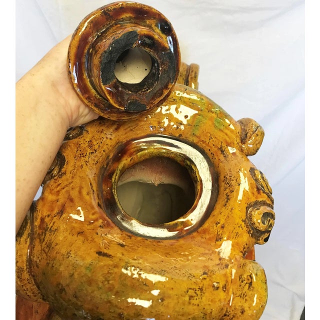 Yellow Italian Ceramic Large Lidded Urn on Pedestal For Sale - Image 8 of 12