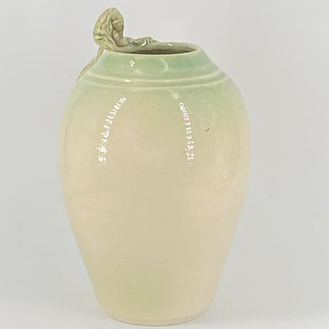 Off-white Vintage Studio Pottery Vase With Flower Blossoms & Applied Relief Branch Signed E. M. For Sale - Image 8 of 11