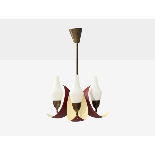 1950s 1950s Bent Karlby, Pendant Light, Brass, Red Lacquered Metal, Glass For Sale - Image 5 of 11