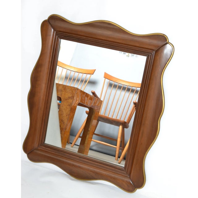 John Widdicomb Walnut & Gilt Accent Scalloped Rectangle Vintage Wall Mirror 70s For Sale In Miami - Image 6 of 13