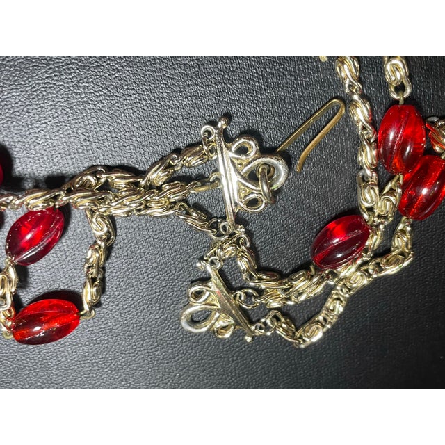 Mid-Century Modern Bohemian/Czech Exceptional Glass Ruby Necklace From Jablonec Nad Nisou Region, Mid-Century Pressed Molded Glass For Sale - Image 3 of 10