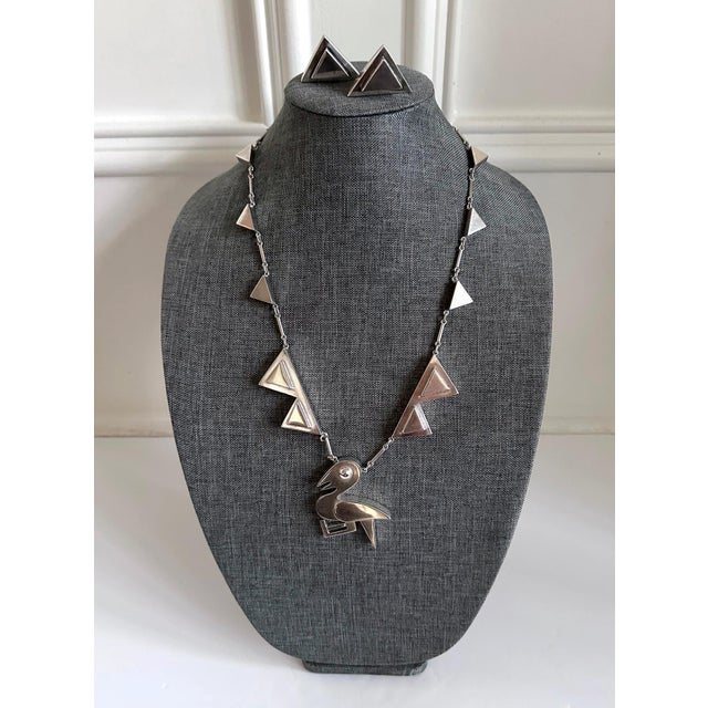 American Modern Bird Motif Sterling Silver Necklace and Earrings Set Graziella Laffi For Sale - Image 3 of 14