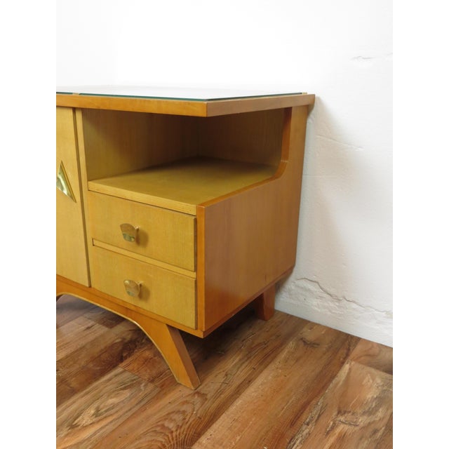 Tan Vintage Bedside Tables with Drawers and Glass Top, 1950s, Set of 2 For Sale - Image 8 of 18