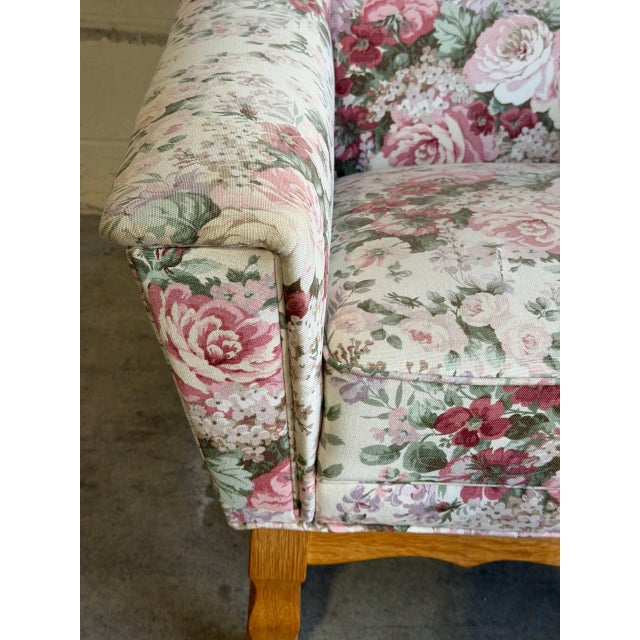 Pink Floral Upholstered Lounge Chair Danish Mid-Century Modern 1970s For Sale - Image 8 of 11