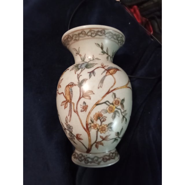 Ivory Cream Chinoiserie Hand Painted Birds W Branches/Flowers Motif Ornate Scroll Borders in AWESOME ORNATE BORDERS MINT...