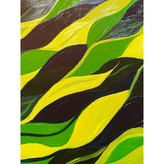 Original Abstract Oil Painting on CradledPanel Green “Breezy” Signed 36” X 12” For Sale - Image 4 of 6