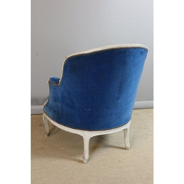 Louis XV Lounge Chair in Blue Velvet For Sale - Image 9 of 11