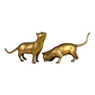 Vintage Large Traditional Brass Cat Sculptures - a Pair For Sale