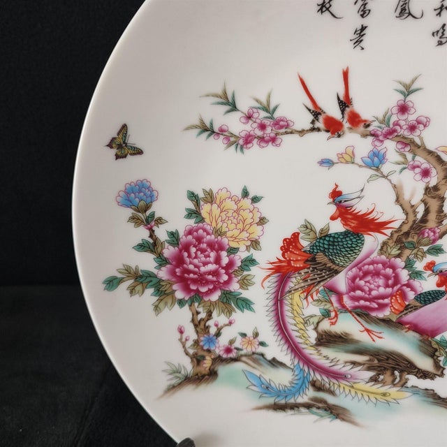 Ceramic Chinese Ceramic Plate,Famille Rose Porcelain Plate Hand Painted Flowers and Phoenix Pattern For Sale - Image 7 of 11