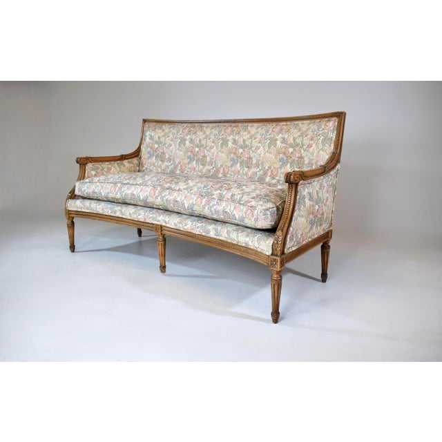 Louis XVI Style Sofa, Hand-Carved Walnut, Floral Tapestry, Usa, 1960s For Sale - Image 12 of 13