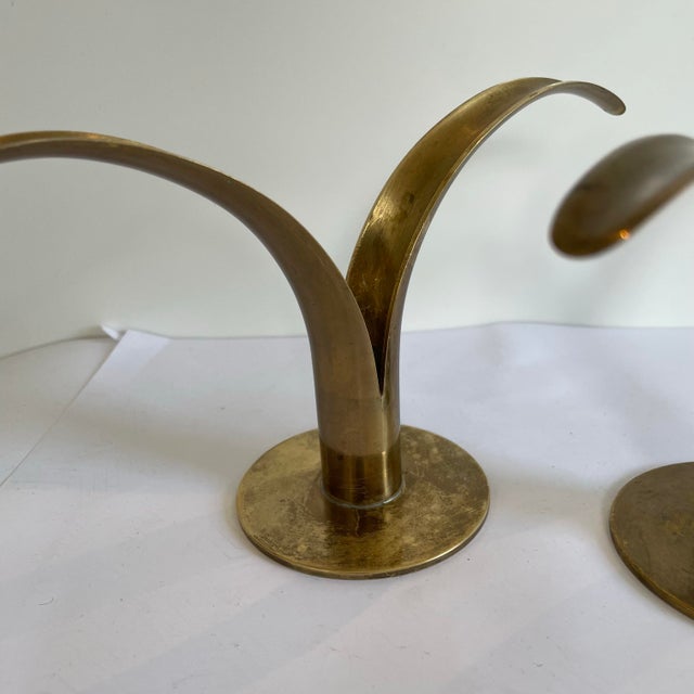 Ystad Metall Vintage 1940’s Liljan Lilly Candle Holders Ahlenius Bjork Ystad Metal - a Pair For Sale - Image 4 of 8