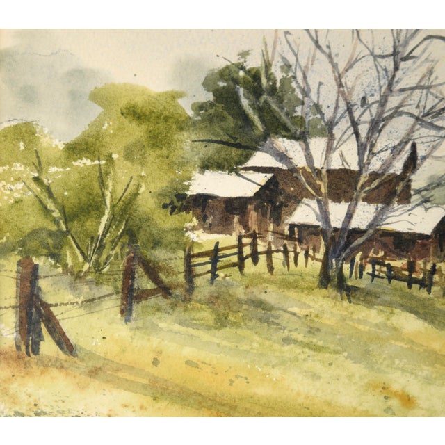 Grey Barn and Brown House - Rural California Landscape in Watercolor on Paper by Alice Duke For Sale In Monterey, CA - Image 6 of 9