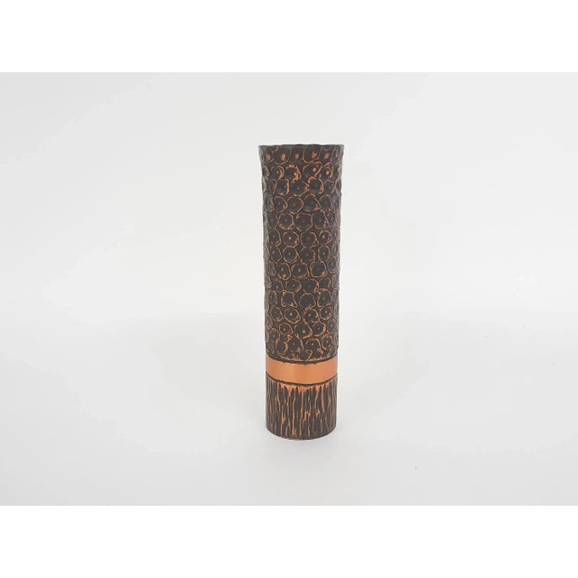 Heavy Bronze Vase with Copper Details For Sale - Image 3 of 10