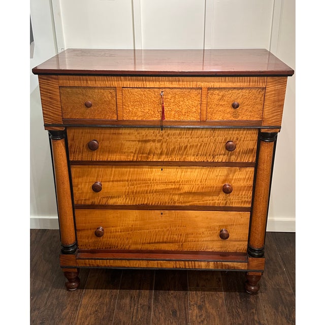 Early 19th Century American Empire Curly and Bird’s Eye Maple Chest, Circa 1830. For Sale - Image 5 of 15
