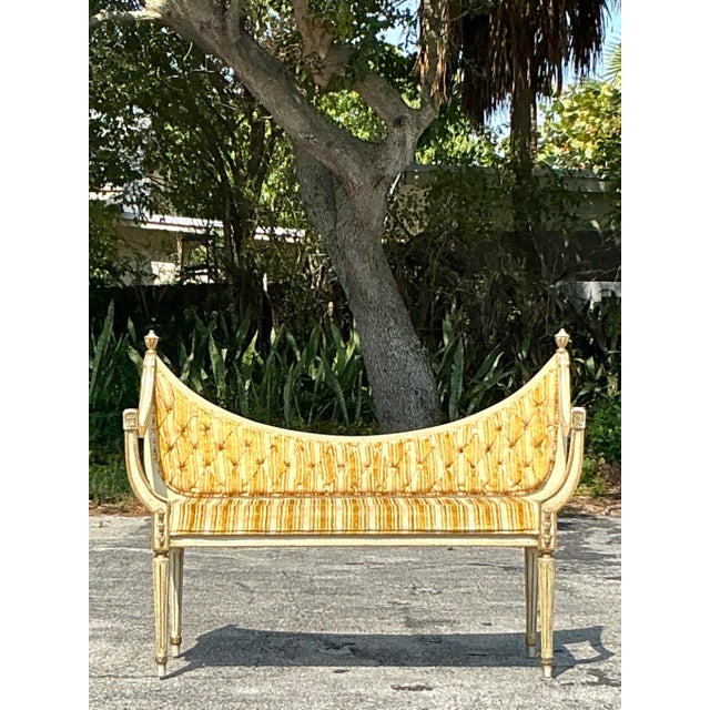 Wood Vintage Regency Tufted Settee For Sale - Image 7 of 10