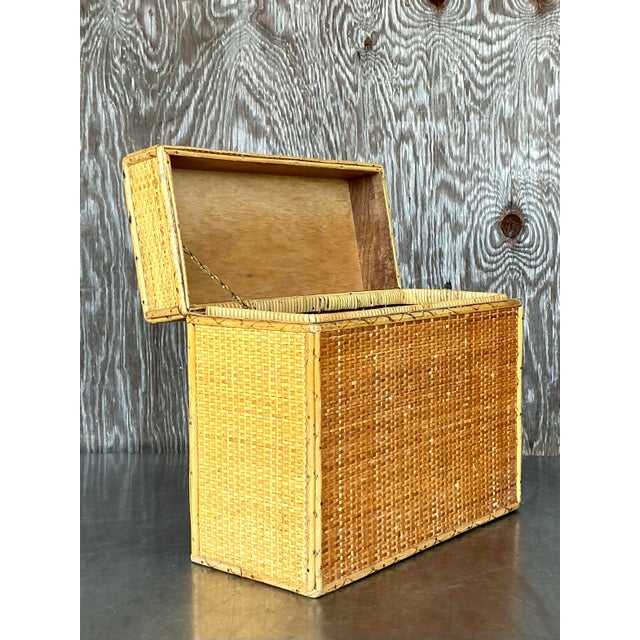 Vintage Boho Woven Rattan Lidded Box For Sale - Image 10 of 11