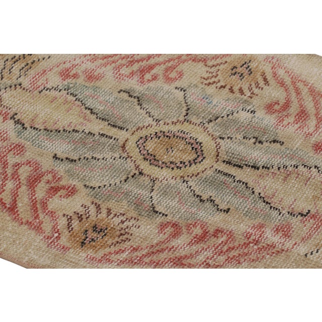 1950s Vintage Distressed Runner Rug, Beige and Pink Medallion Pattern - Rug & Kilim For Sale - Image 5 of 8