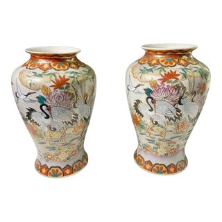 Large Chinoiserie Vases With Cranes & Flowers - a Pair For Sale