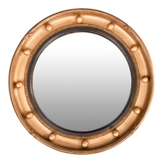 1930s English Giltwood Round Bullseye Convex Mirror For Sale