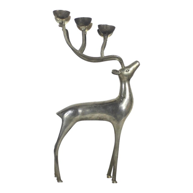 Mid Century Modern Silver Reindeer Candle Holder Candelabra Christmas For Sale