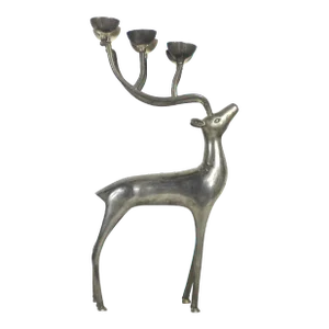 Mid Century Modern Silver Reindeer Candle Holder Candelabra Christmas Decor