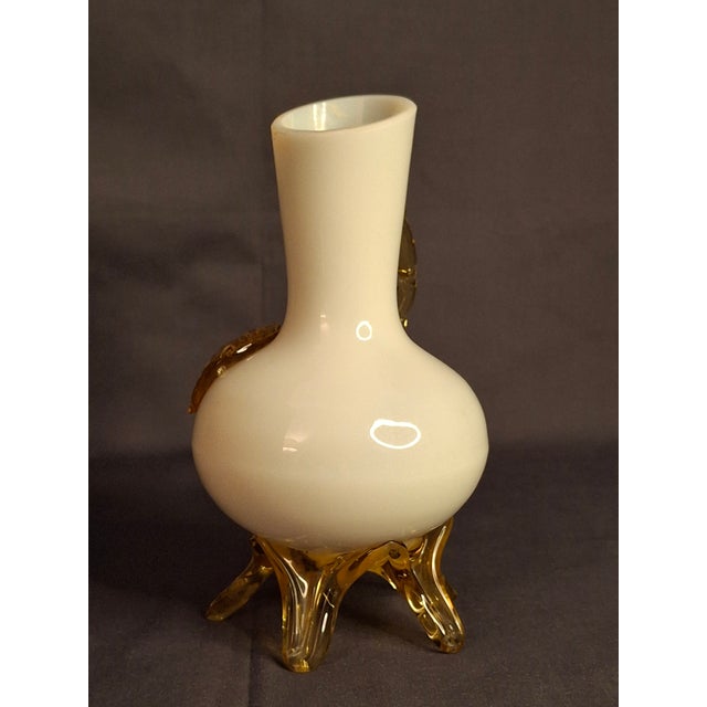 Antique Stevens & Williams Custard Uranium Glass Vase Applied Cherries Victorian C. 1880s For Sale - Image 11 of 18