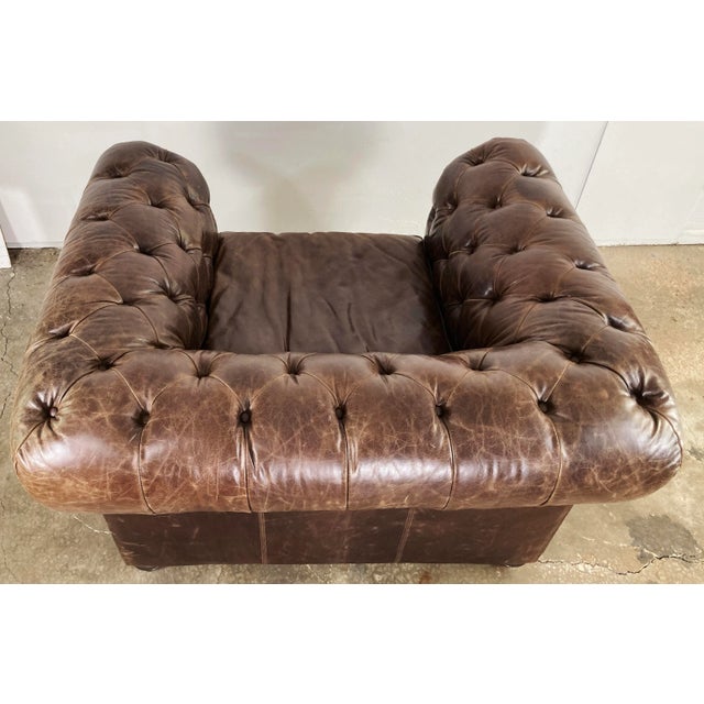 Brown Vintage English Chesterfield Style Tufted Leather Club Chair For Sale - Image 8 of 11
