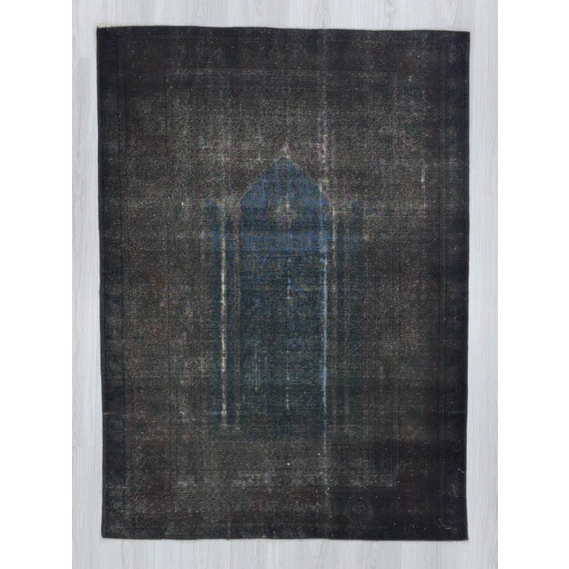Dark grey vintage overdyed rug from Kayseri region of Turkey.In good condition.Approximatelly 50-60 years old.